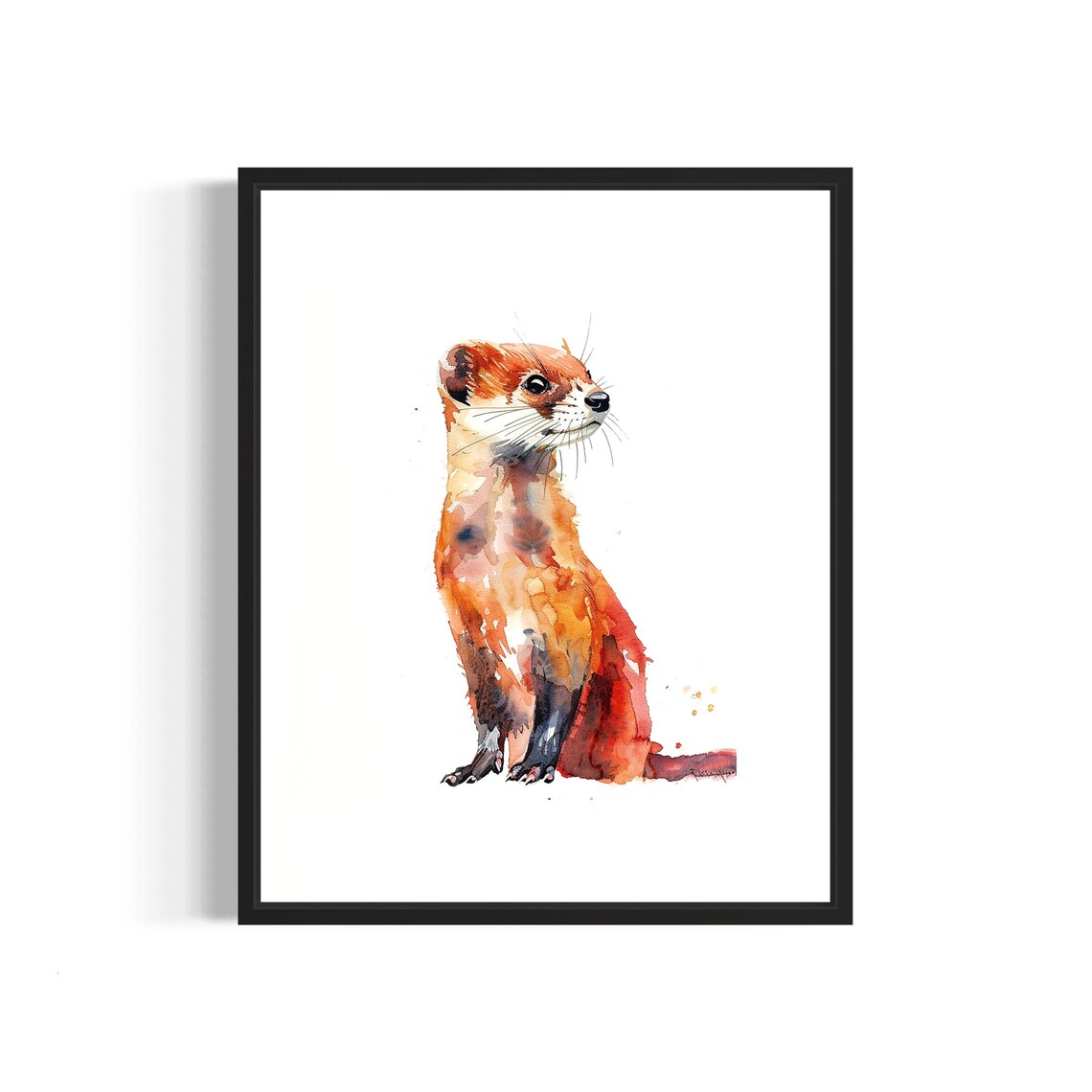 Wild Weasel Hunter Watercolor Woodland Animal Portrait Poster