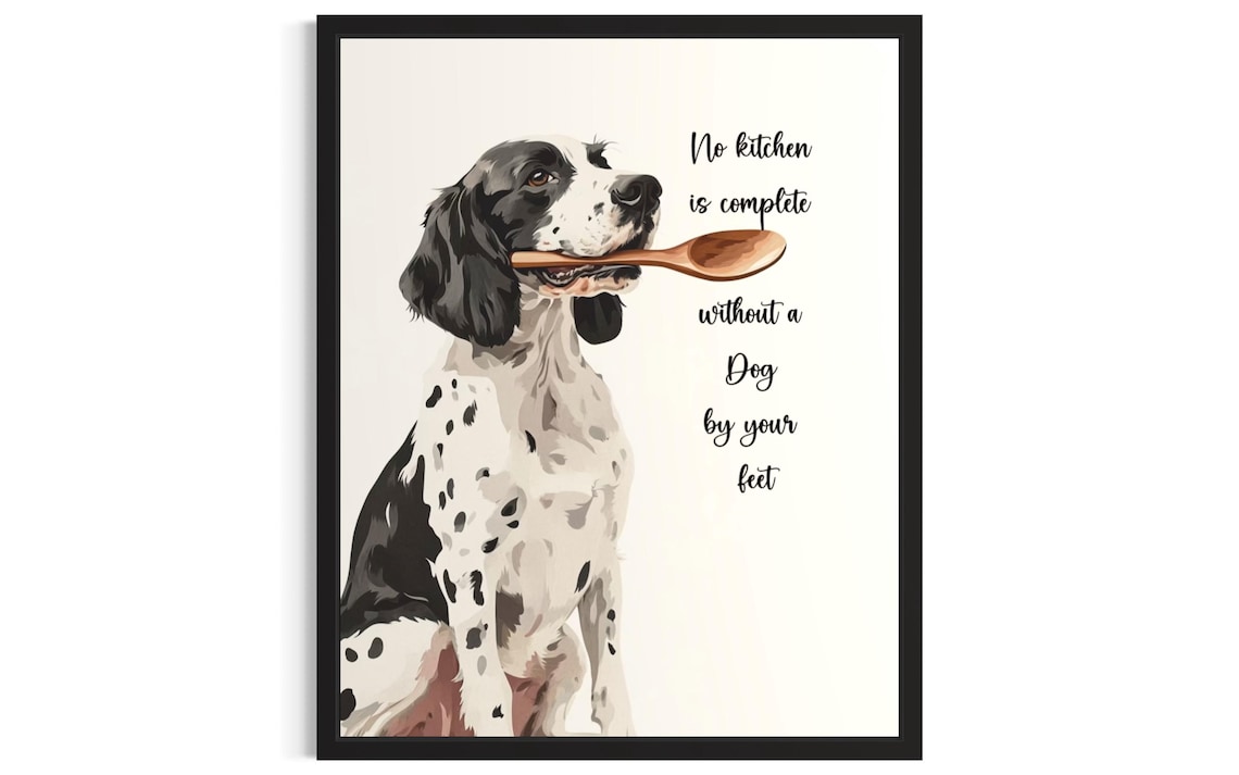 Cute Watercolor Dog Holding Wooden Spoon Kitchen Quote Poster