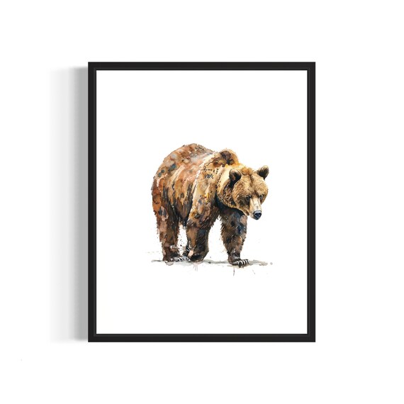 Commanding Grizzly Bear Striding Through Habitat Watercolor Poster