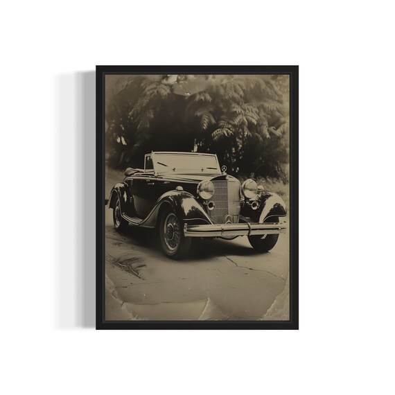 Vintage Mercedes Convertible Classic Luxury Car Sepia Antique Poster