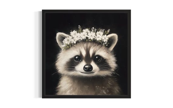 Raccoon Nursery Animal Poster Art Print Living Room Wall Original Painting Artwork Decor