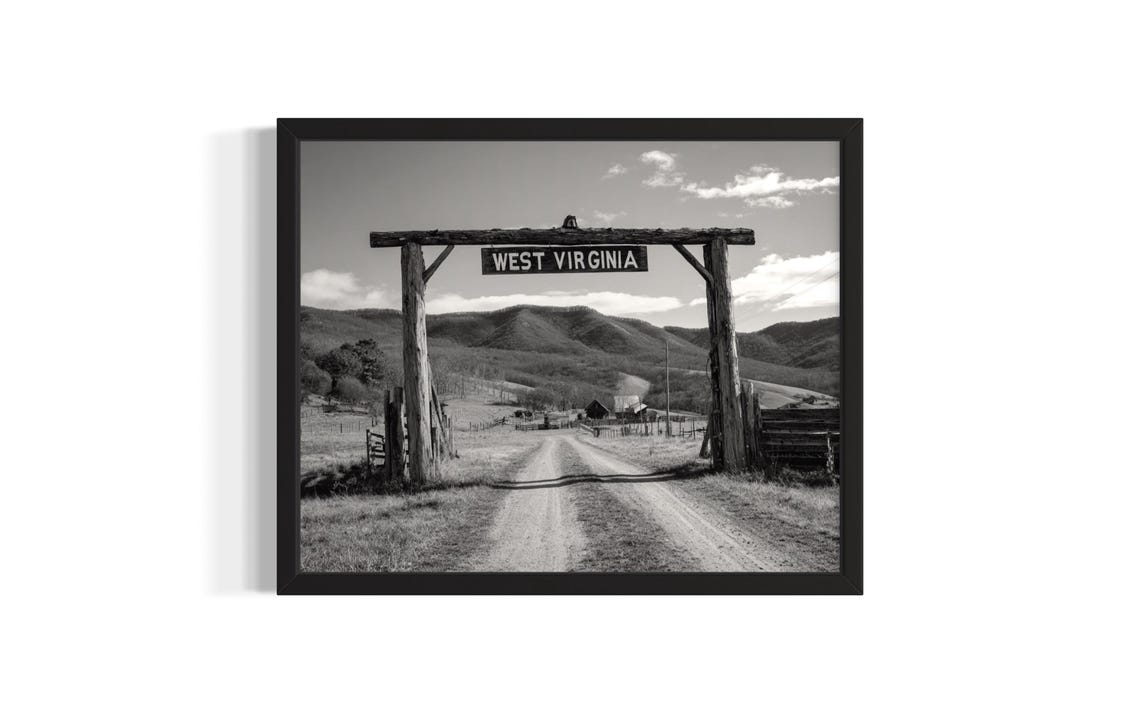 West Virginia Cowboy Ranch Gate Black and White Rustic Wall Poster