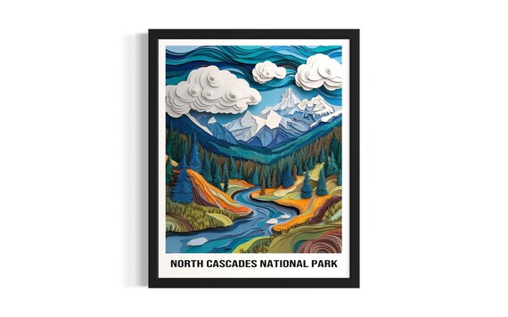 North Cascades National Park Snow Peak Alpine River Art Poster
