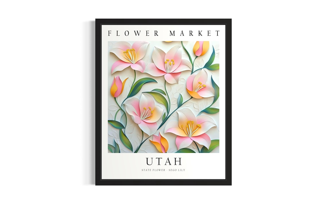 Utah State Flower Pink Sego Lily Wall Decor Flower Market Poster