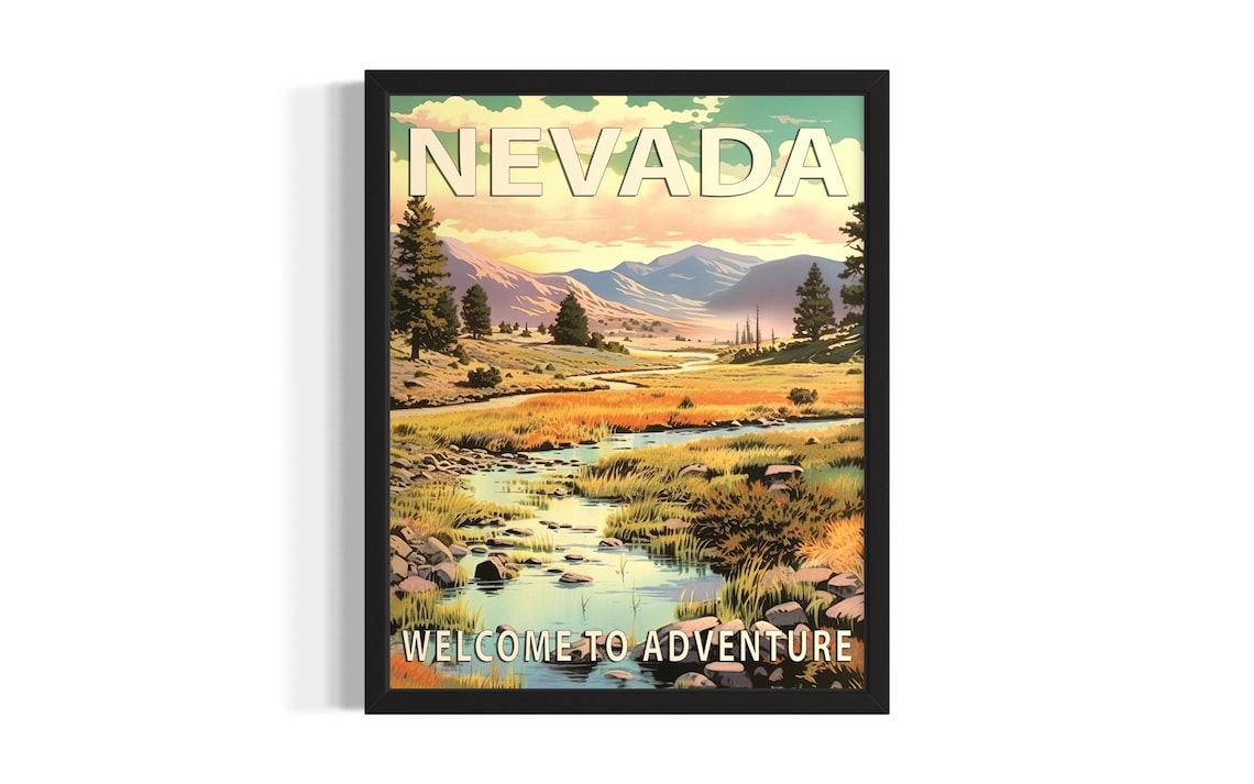 Nevada Welcome To Adventure Vintage River Valley Travel Style Poster