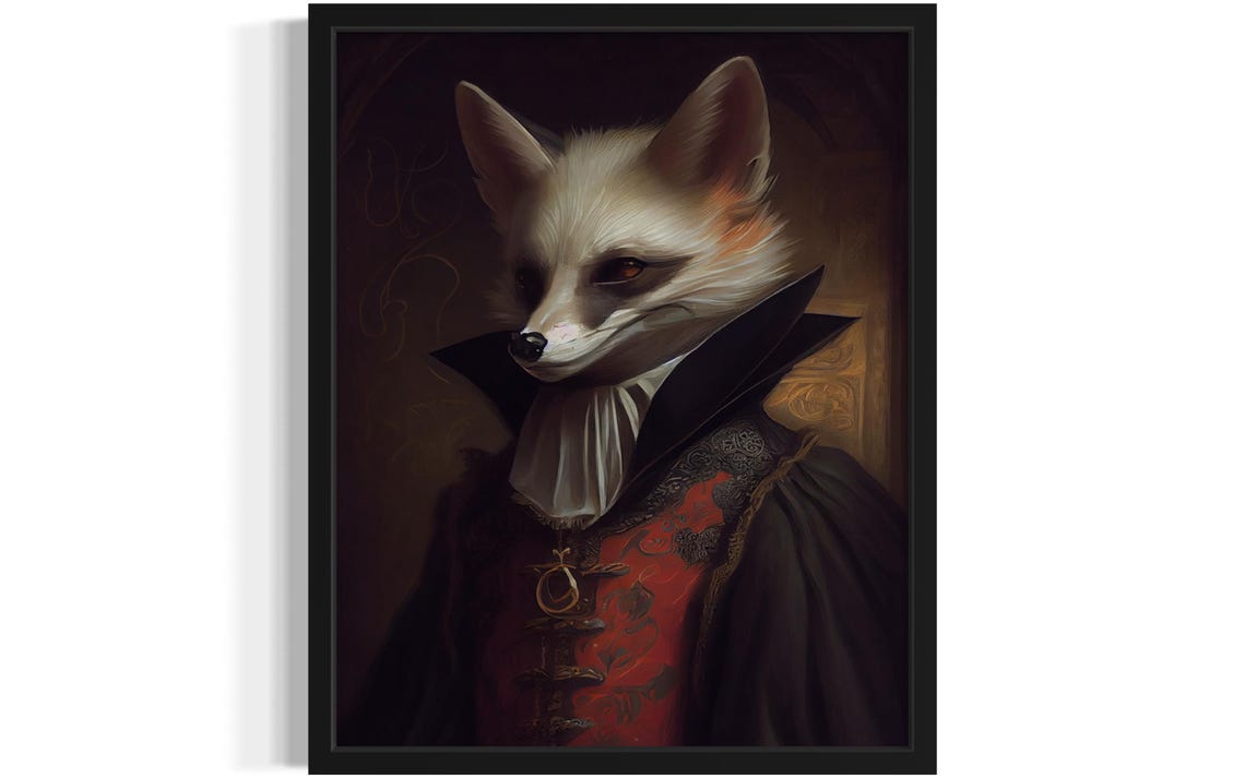 Aristocratic Fox In Victorian Attire Royal Oil Portrait Poster