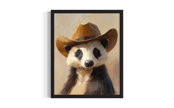 Badger Animal Cowboy Poster Art Print Living Room Wall Original Painting Artwork Decor