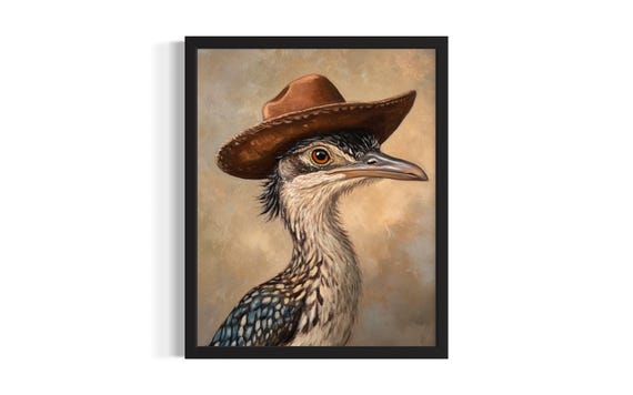 Roadrunner Animal Cowboy Poster Art Print Living Room Wall Original Painting Artwork Decor