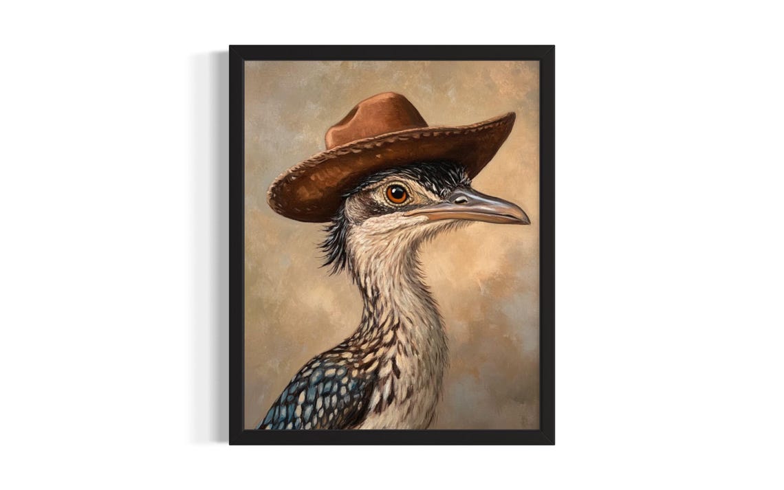 Roadrunner Wearing Cowboy Hat Western Portrait Poster Art Piece