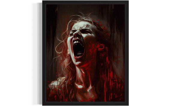 Screaming Woman In Red Horror Expressionist Painting Art Poster