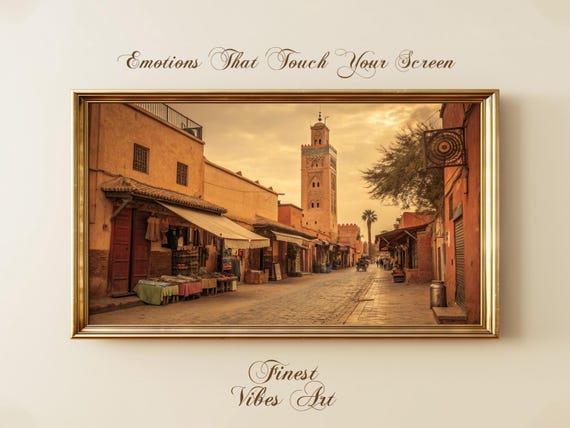 Marrakech Old Market Street Art For Frame Tv Moroccan Sunset Cityscape Warm Desert Tones