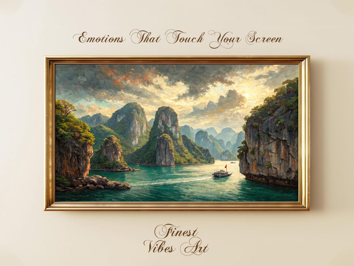 Ha Long Bay Vietnam Sunset Poster Karst Mountain Seascape Art