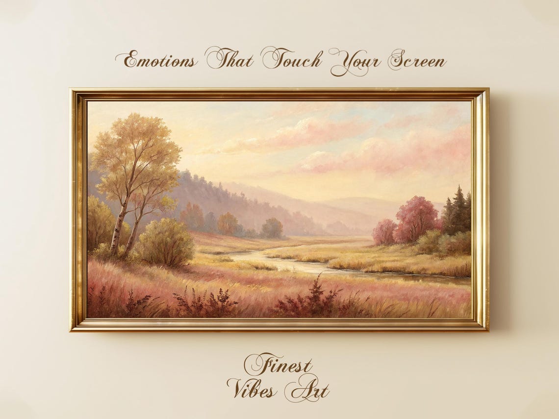 Pastel River Valley Landscape Art For Samsung Frame Tv
