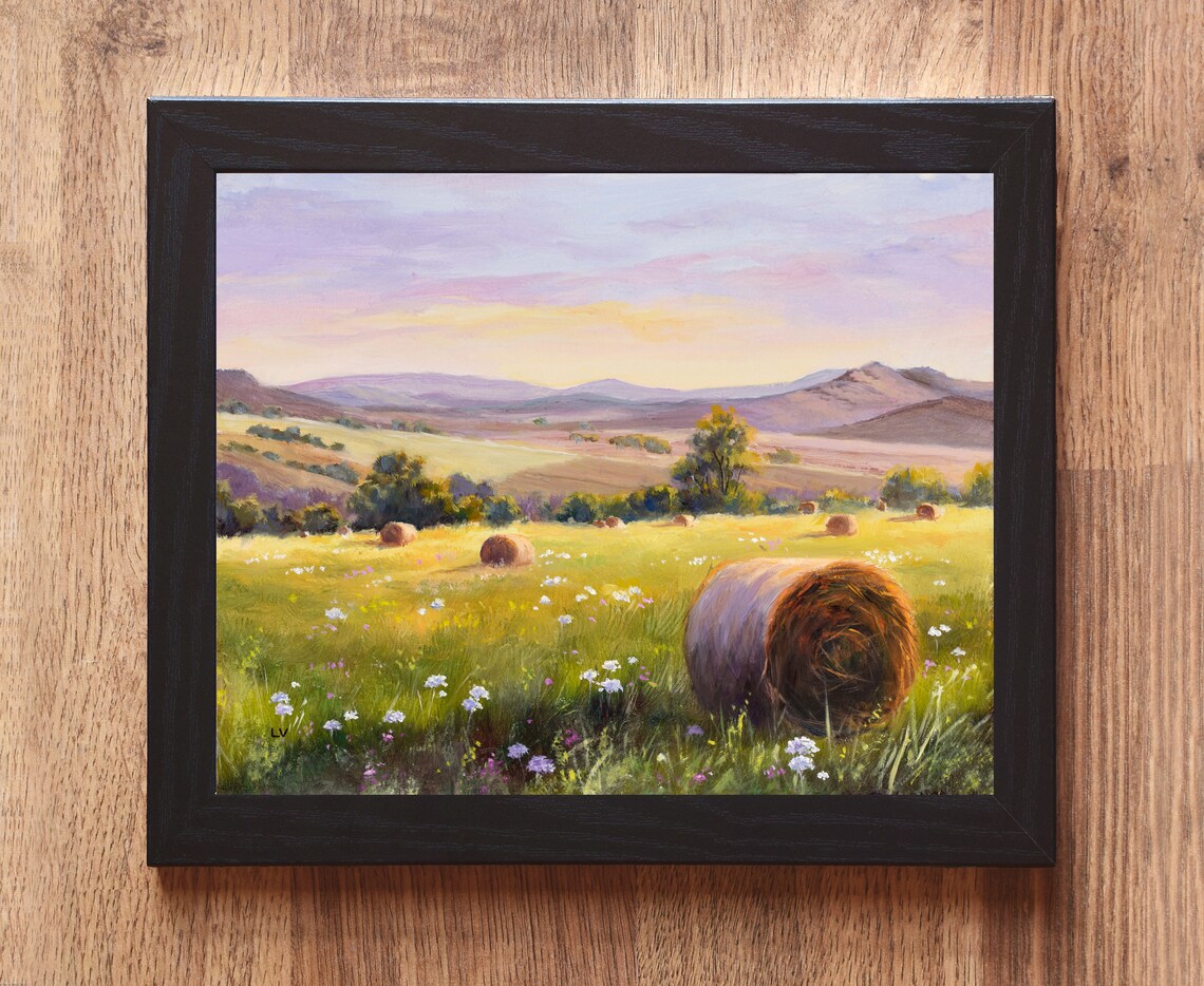 Round Straw Bales Rural Farm Scene Art Print - Image 4
