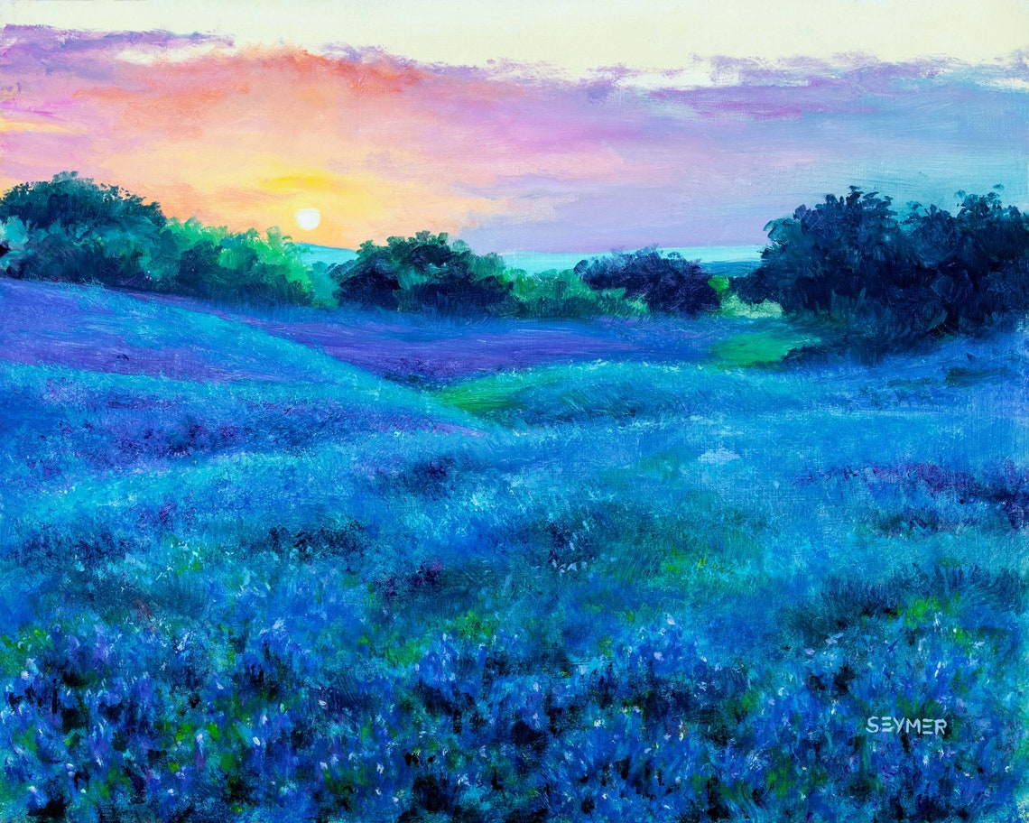 Texas Bluebonnet Field at Sunset in Vibrant Spring Colors Poster - Image 6