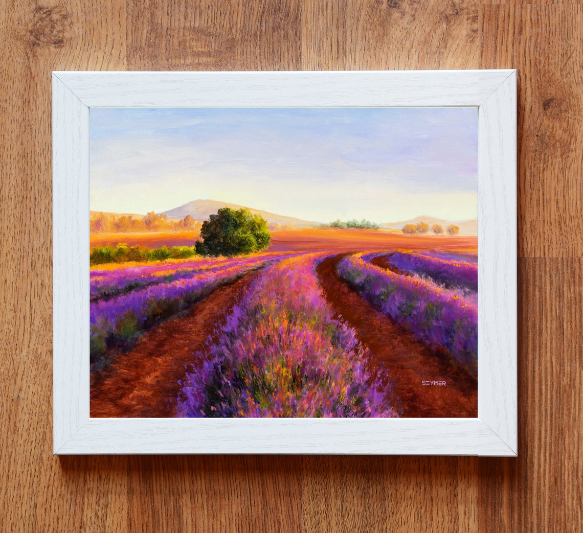 Lavender Field At Sunset Landscape Oil Painting With Dirt Path Poster - Image 3