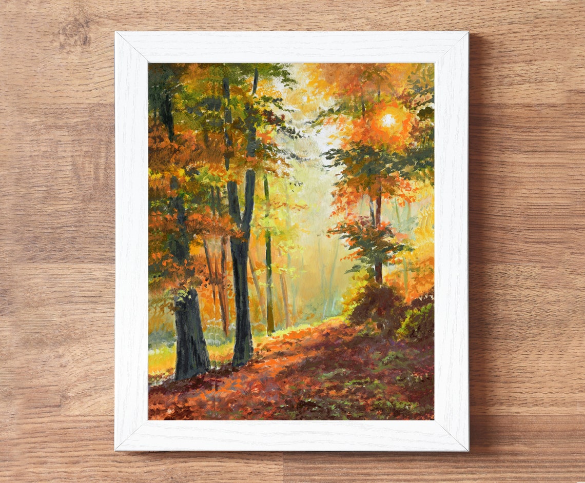 Golden Sunbeams Filtering Through an Autumn Forest Canopy Poster - Image 3