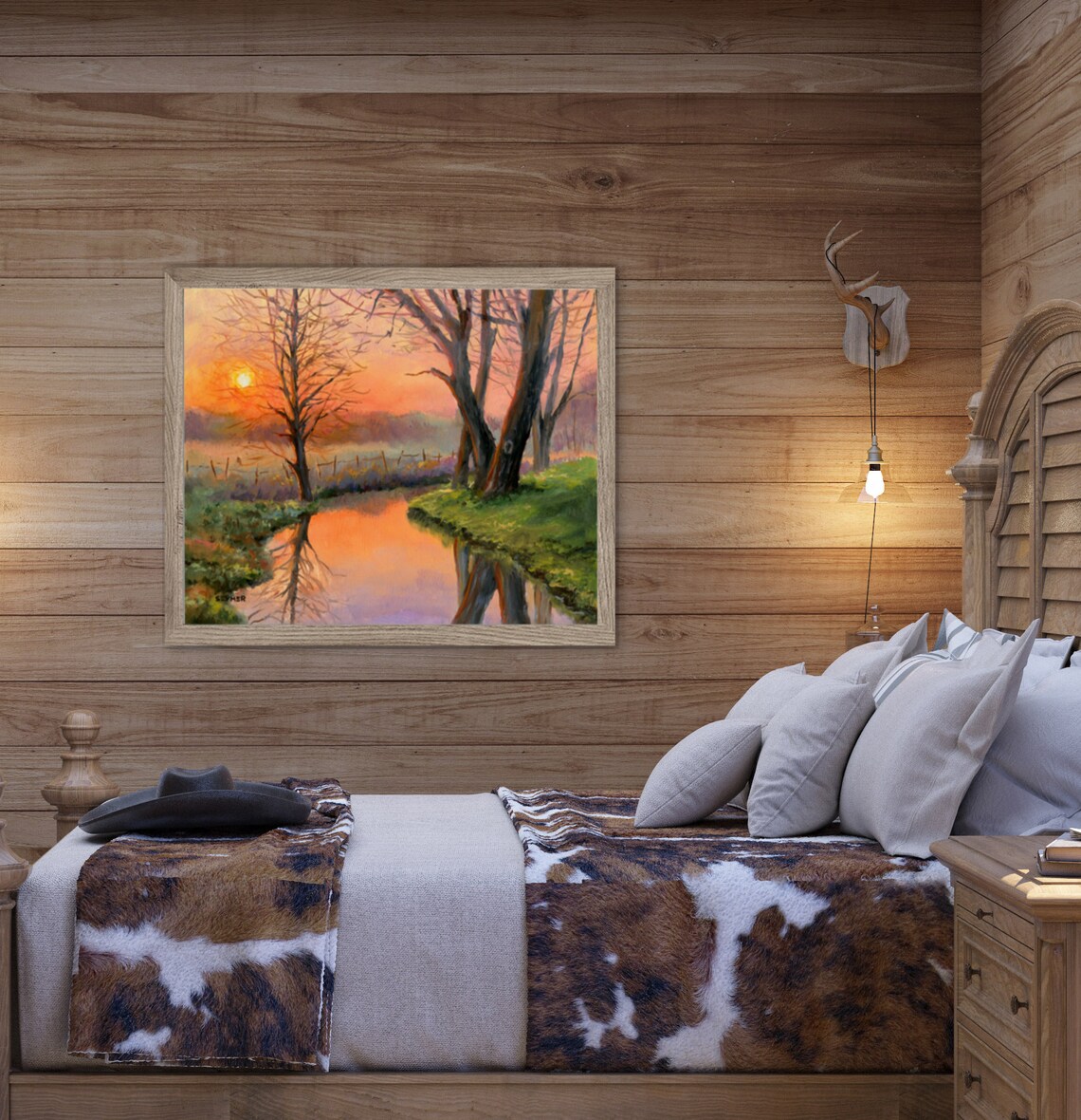 River Sunset Landscape Art Print, Farmhouse Decor - Image 5