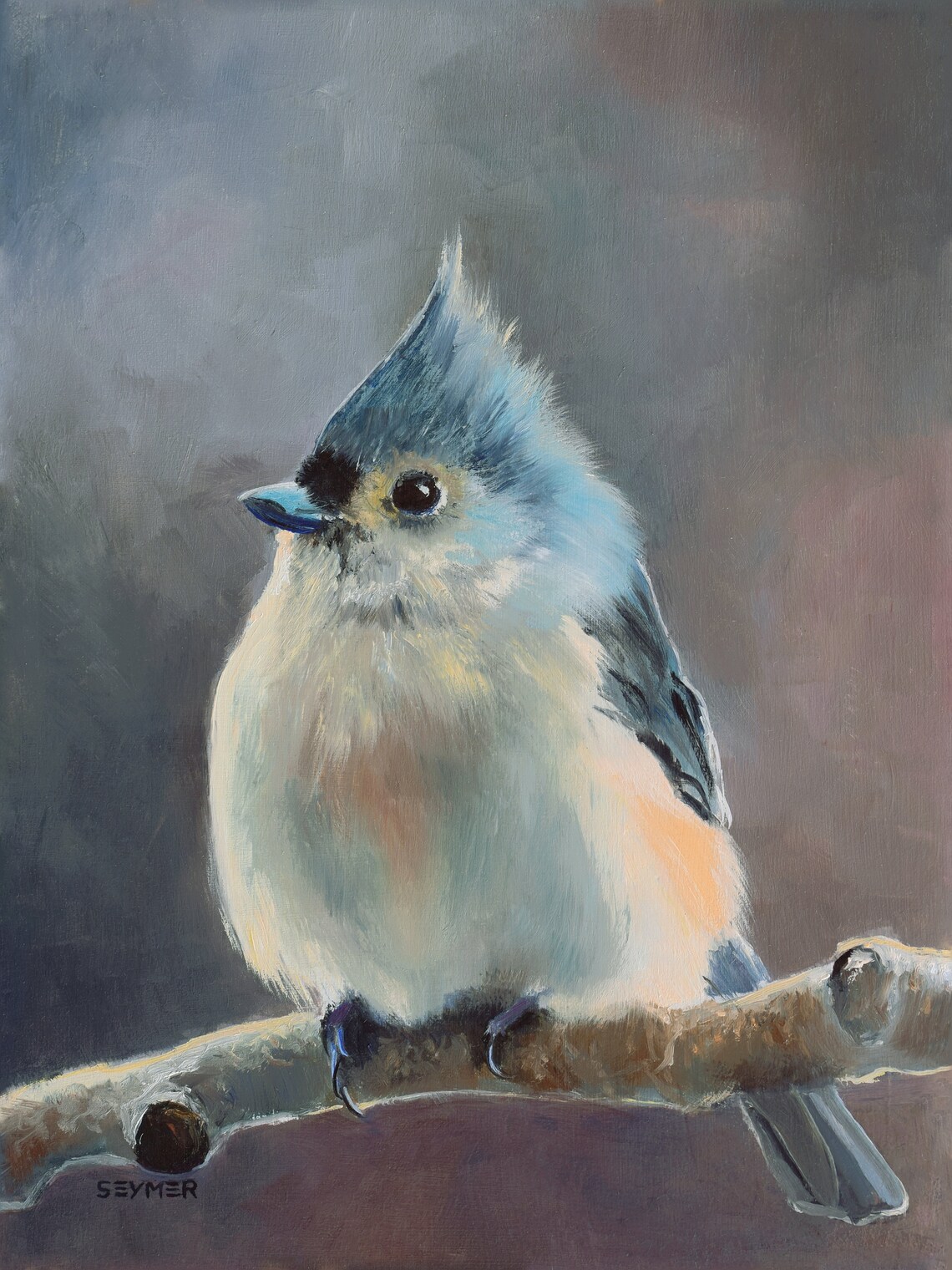 Tufted Titmouse Oil Painting, Wildlife Art Print