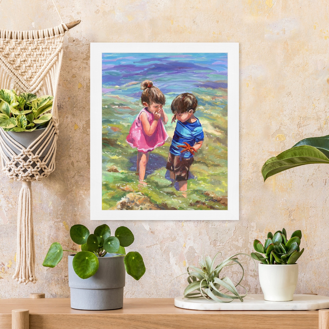 Children Playing at the Beach, Summer Seascape Art Print - Image 5