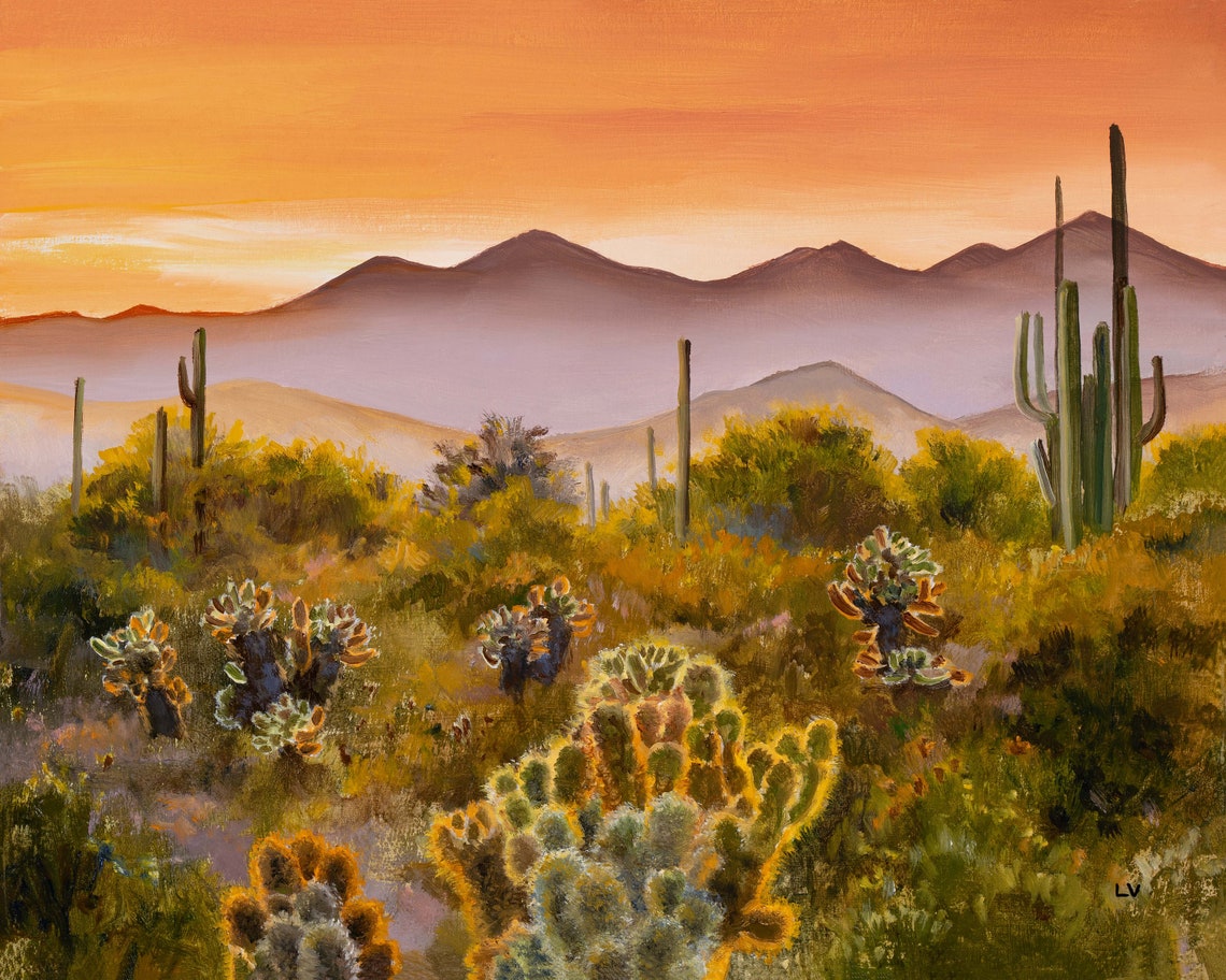 Sonoran Desert Sunset With Saguaro And Cholla Cacti Landscape Poster - Image 6