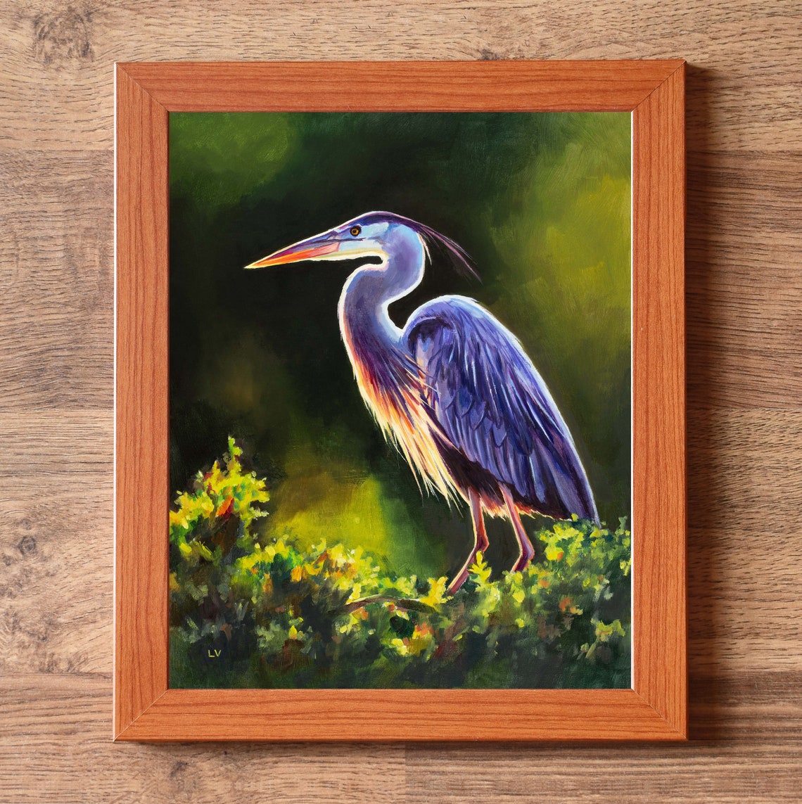 Great Blue Heron in Golden Backlight Standing in Profile Poster - Image 2
