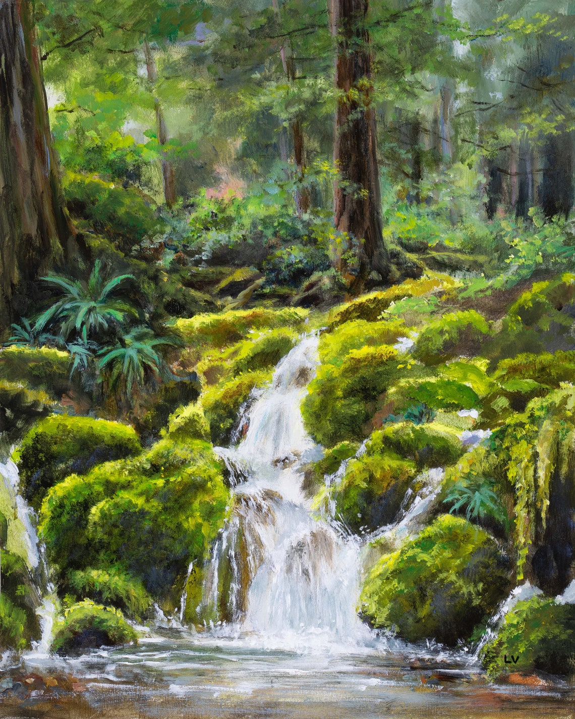 Waterfall Forest River Print Hoh Rainforest Painting Mountain Stream Wall Art Wilderness Landscape Art Outdoor Print Cabin Wall Decor - Image 6