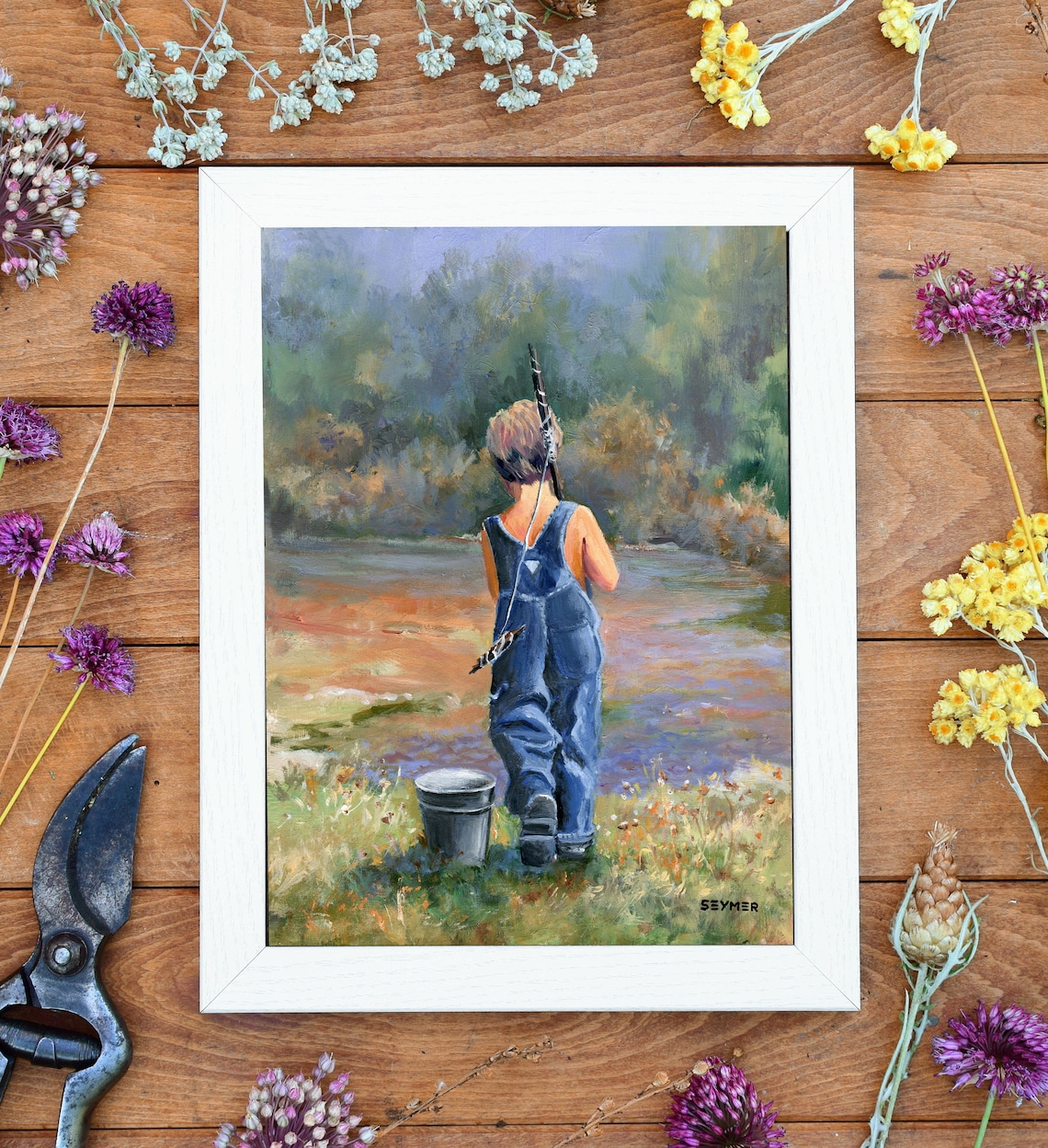 Boy in Denim Overalls Walking to the River with a Fishing Rod Poster - Image 6