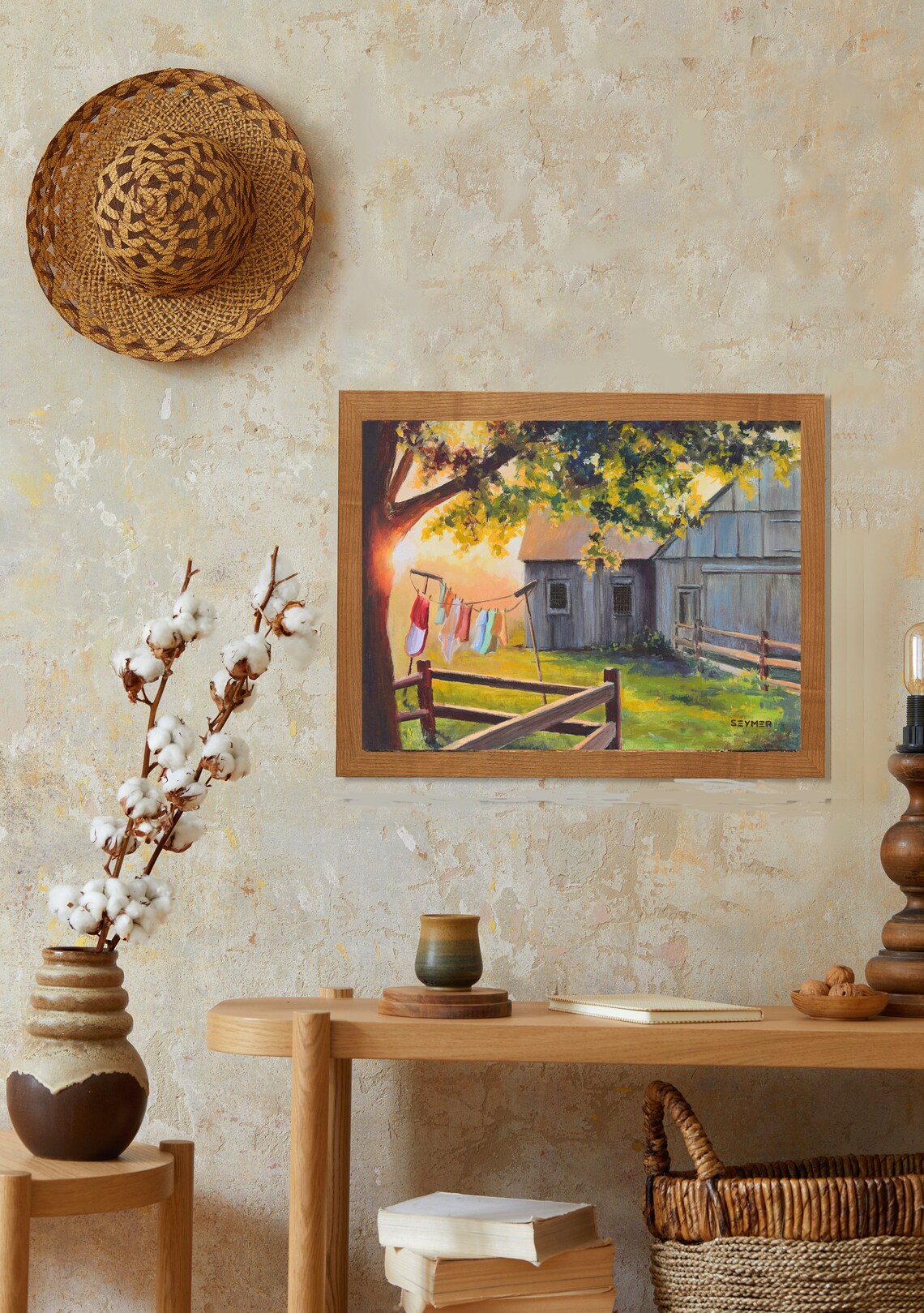 Blue Old Barn Rural Life, Summer Landscape Art Print - Image 3