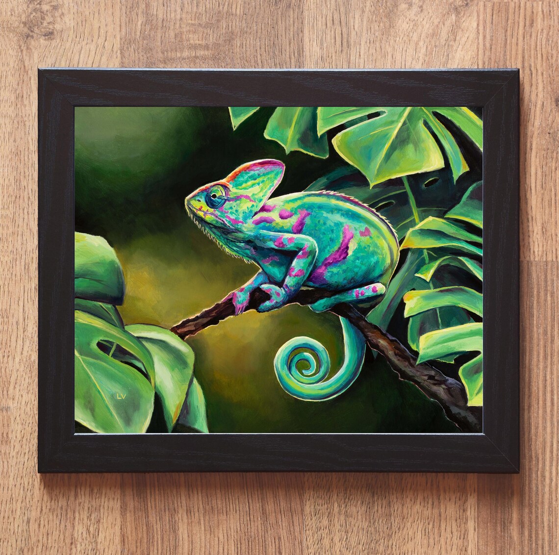 Chameleon Oil Painting, Boho Jungle Reptile Art Print - Image 3