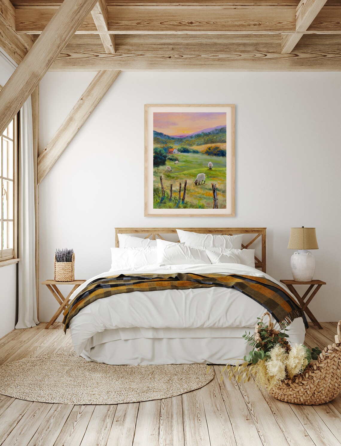 Prairie Farmhouse Landscape Art Print, Red Barn - Image 2