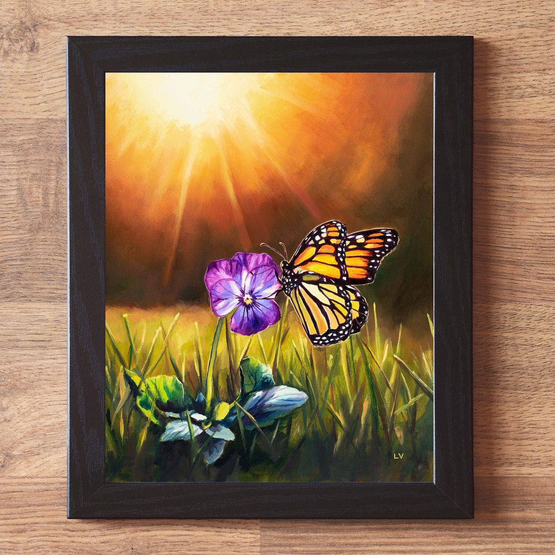 Original Monarch Butterfly Oil Painting Violet Flower And Butterfly Artwork Sunset Field Peaceful Floral Painting Butterfly Gift For Mom - Image 6