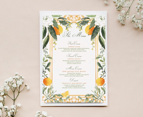 Italian-Inspired Menu Art Print, Handpainted Florals