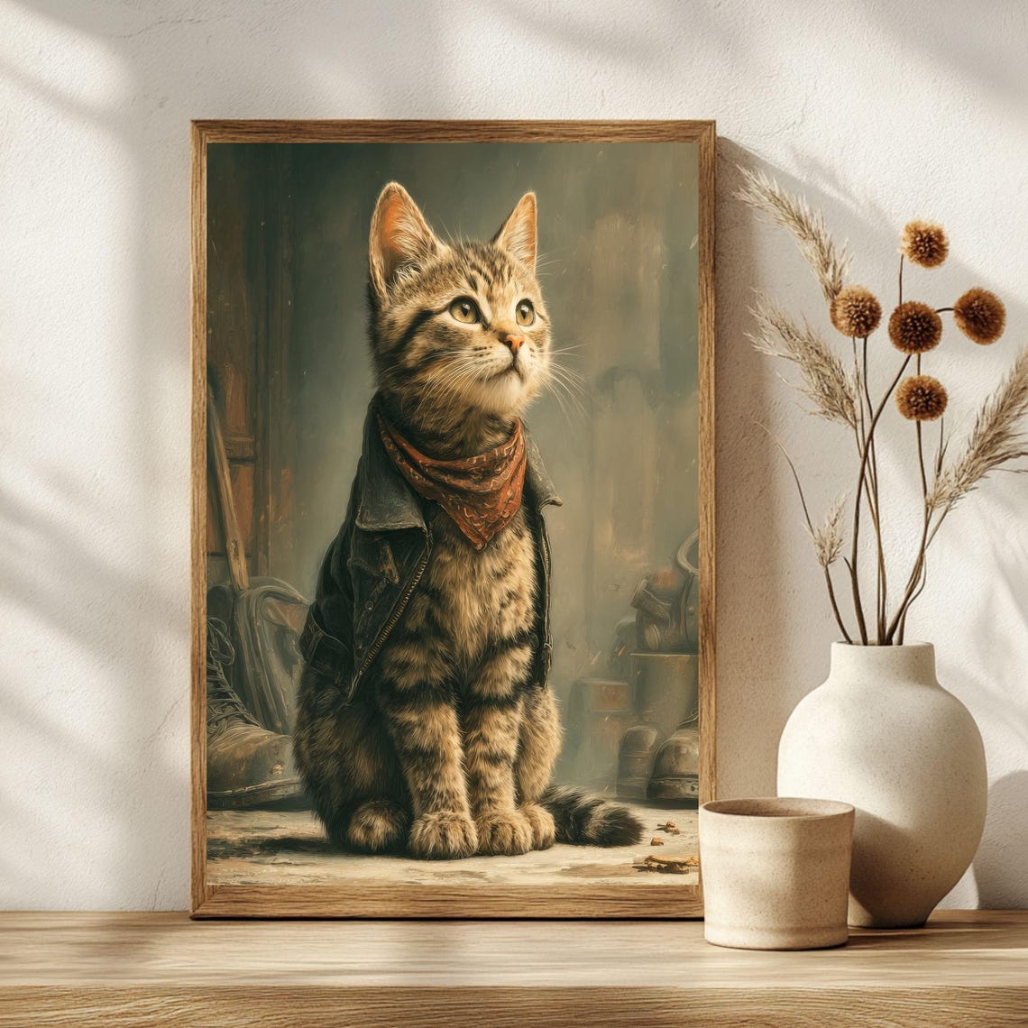 Tabby Kitten Leather Jacket Bandana Post Apocalyptic Cat Poster - Image 3