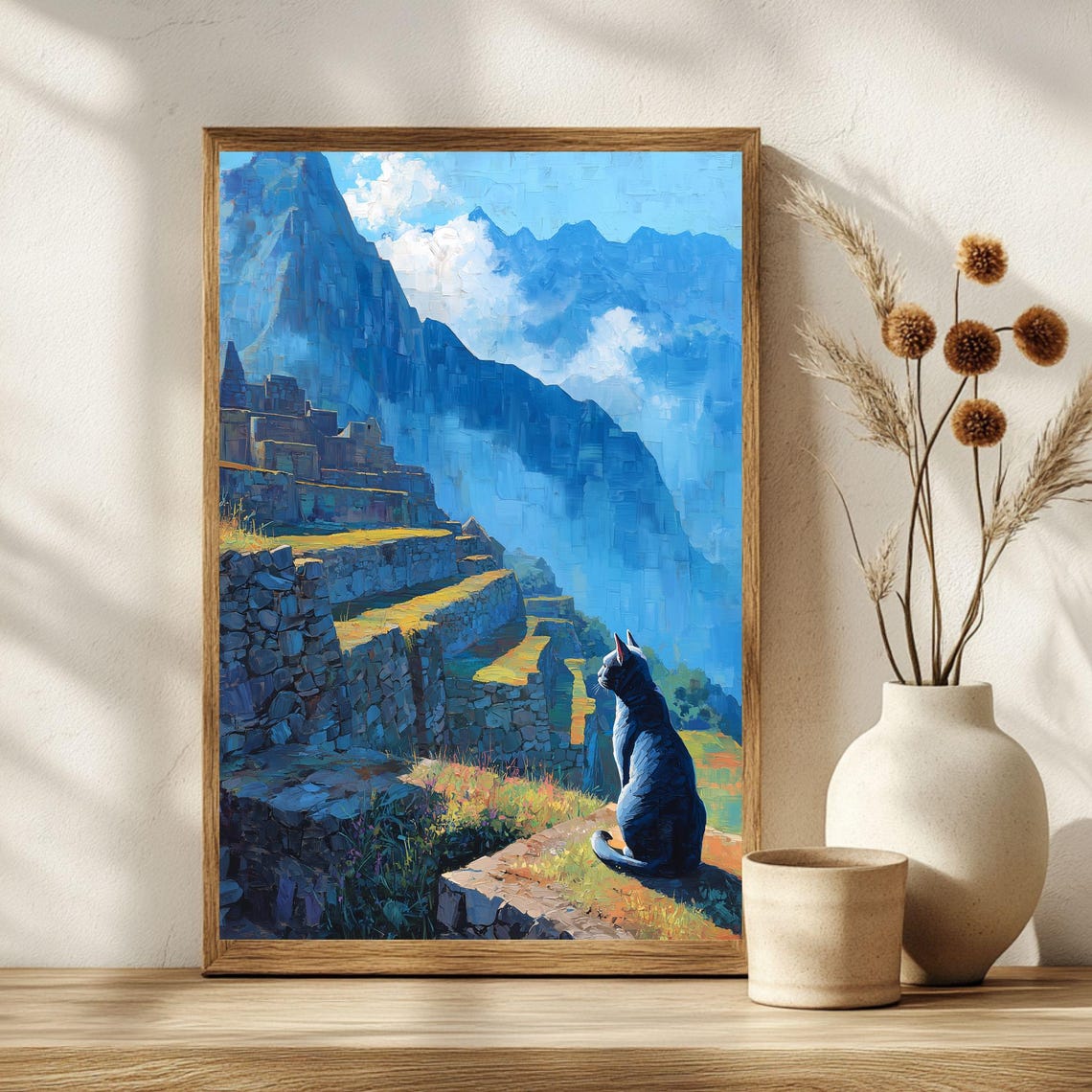 Machu Picchu Black Cat Ancient Mountain Ruins Adventure Poster - Image 2