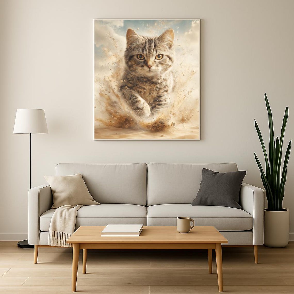 Stunning Tabby Cat Emerging From Golden Desert Sand Splash Poster - Image 3