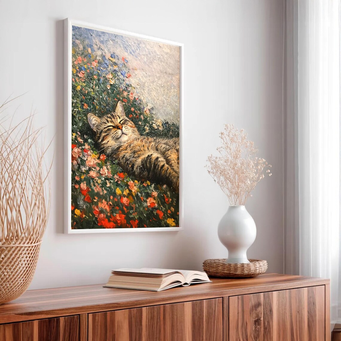 Monet Style Garden Cat Sleeping Among Blooming Flowers Poster - Image 3