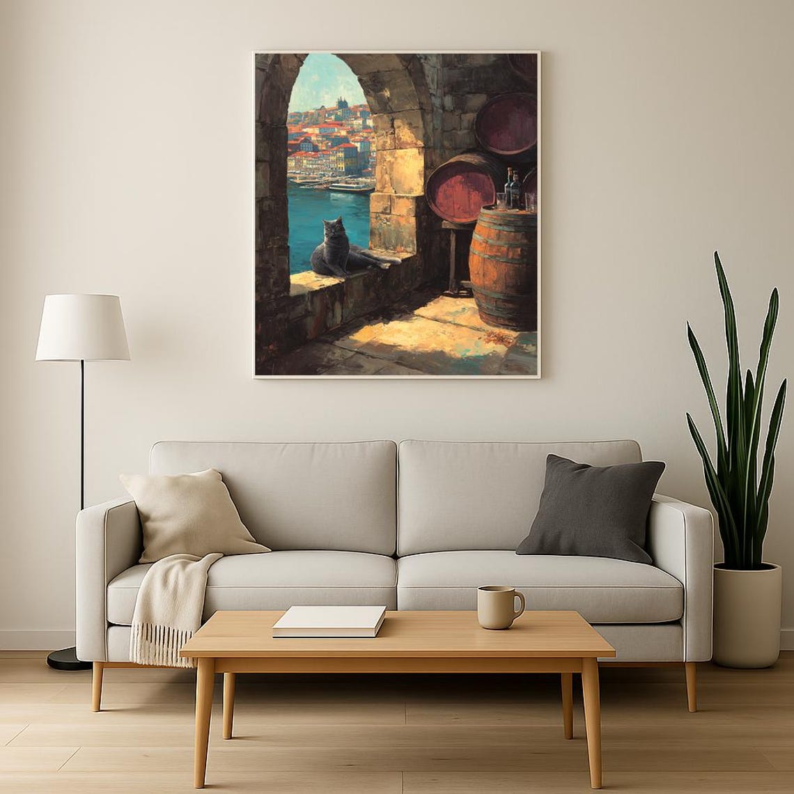 Vintage Harbor View Gray Cat Wine Cellar Arched Window Art Poster - Image 2