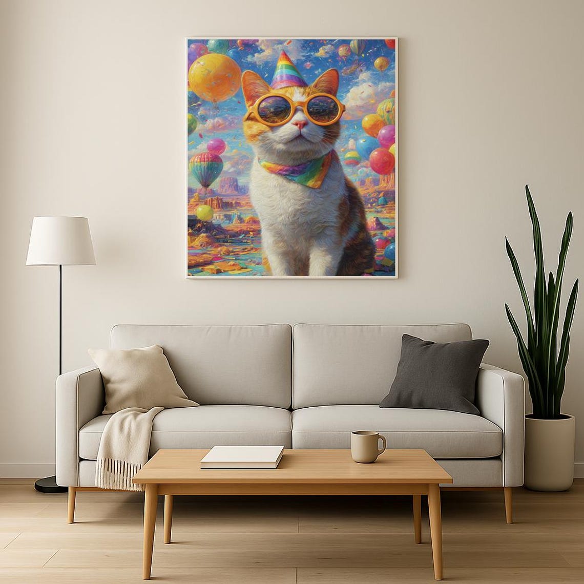 Party Cat With Sunglasses Balloons Confetti Surreal Dreamland Poster - Image 3