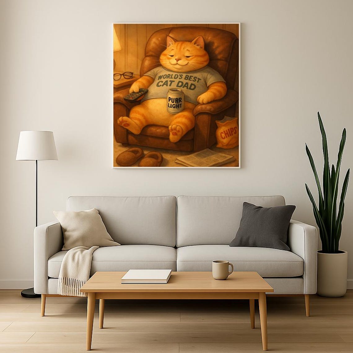 World's Best Cat Dad Funny Orange Tabby Couch Lounging Beer Poster - Image 2