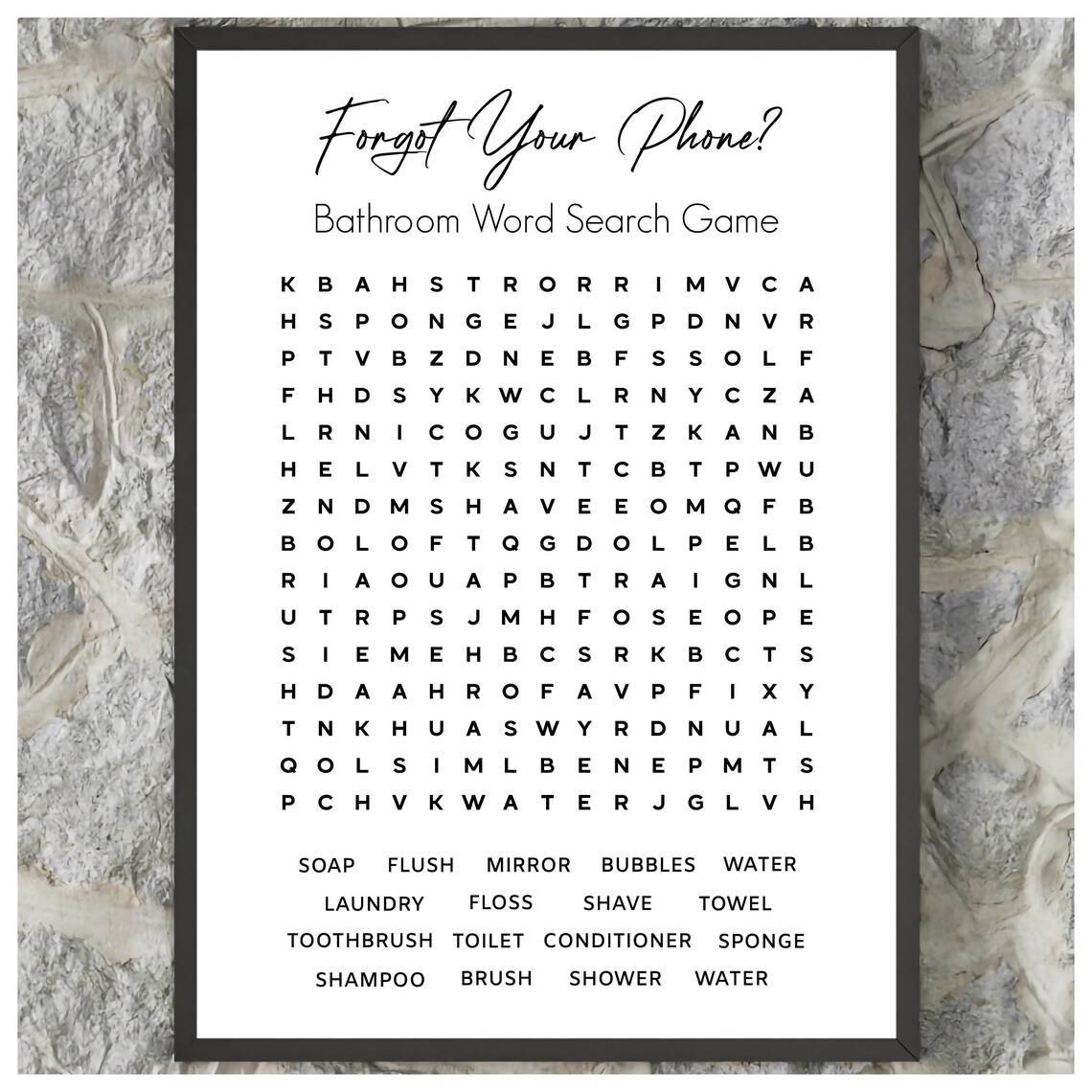 Forget Your Phone Bathroom Word Search, Wall Art Print - Image 2