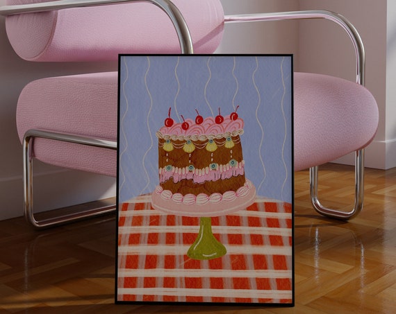 Colorful Birthday Cake Art Print Kitchen Wall Decor