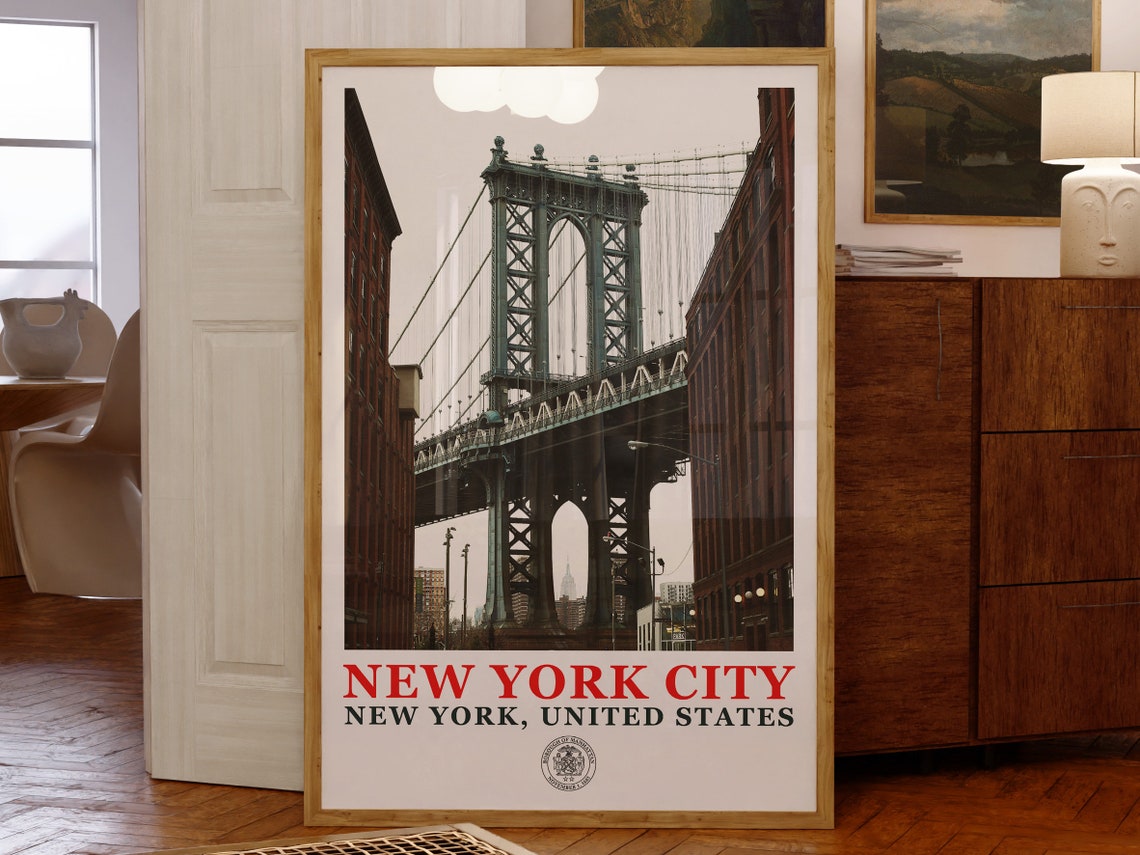Manhattan Bridge Tower with Empire State Building View Poster
