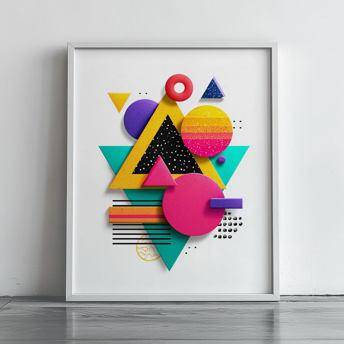 Neon Geometric Memphis Abstract Shapes Colourful Modern Art Poster