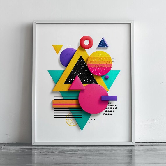 Neon Geometric Memphis Abstract Shapes Colourful Modern Art Poster