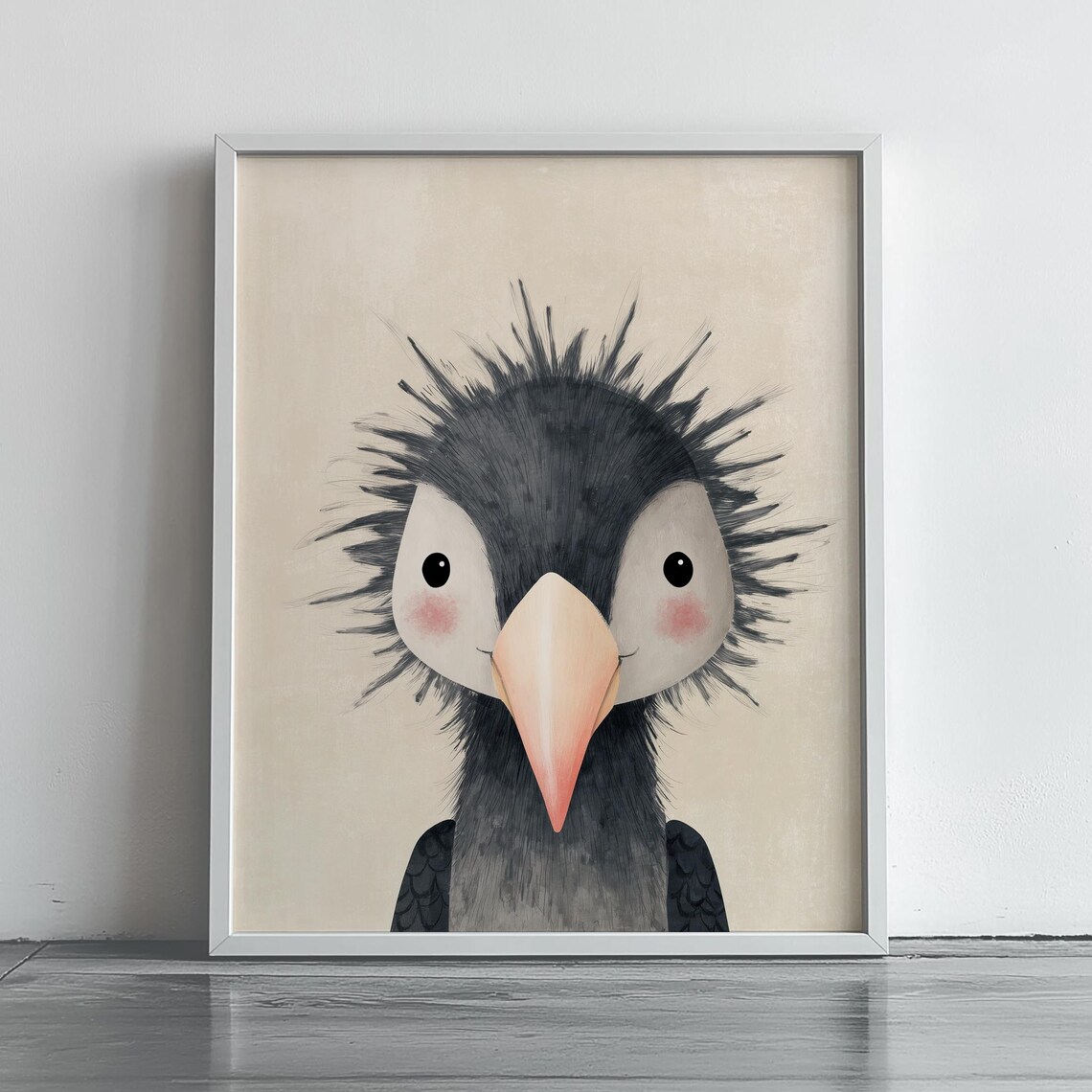 Baby Hornbill Spiky Crest Portrait Nursery Bird Kids Room Wall Art