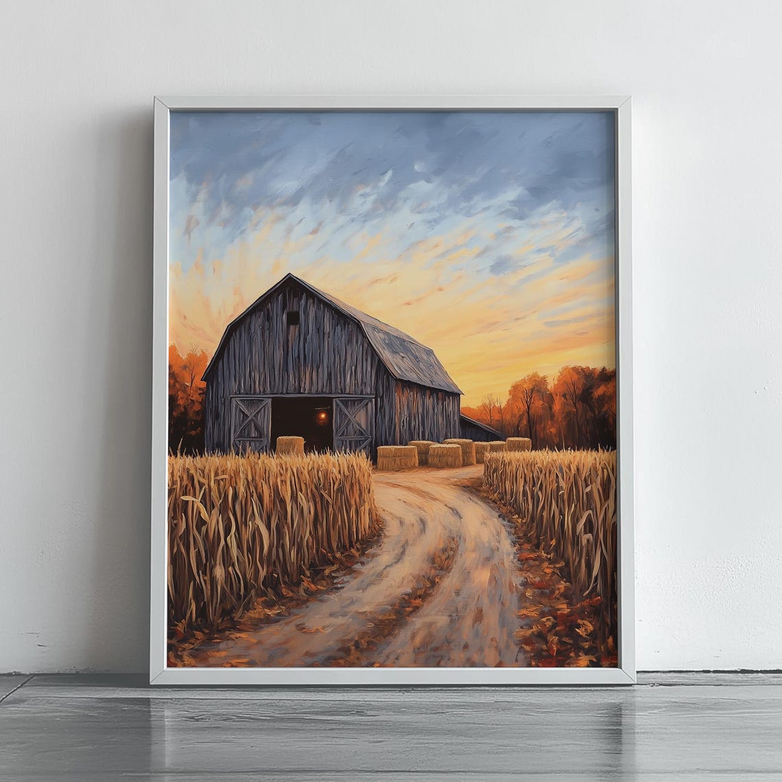 Rustic Wooden Barn at Golden Sunset Country Harvest Art Poster
