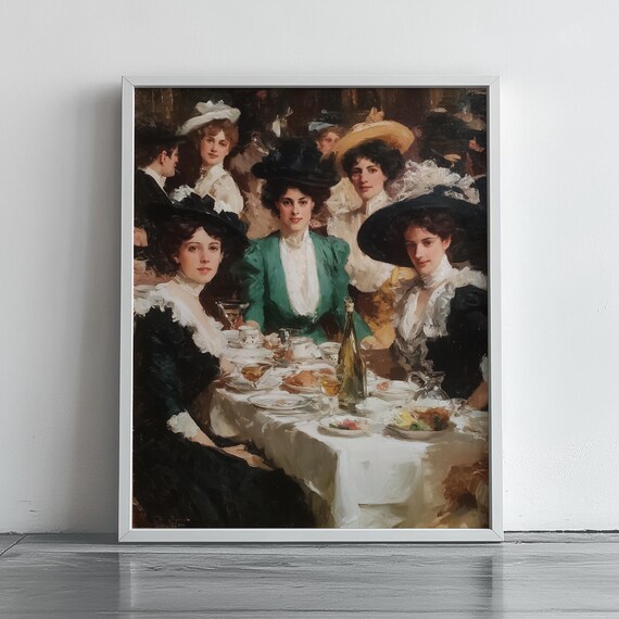 Victorian Tea Party Elegant Women Dining Vintage Painting Poster