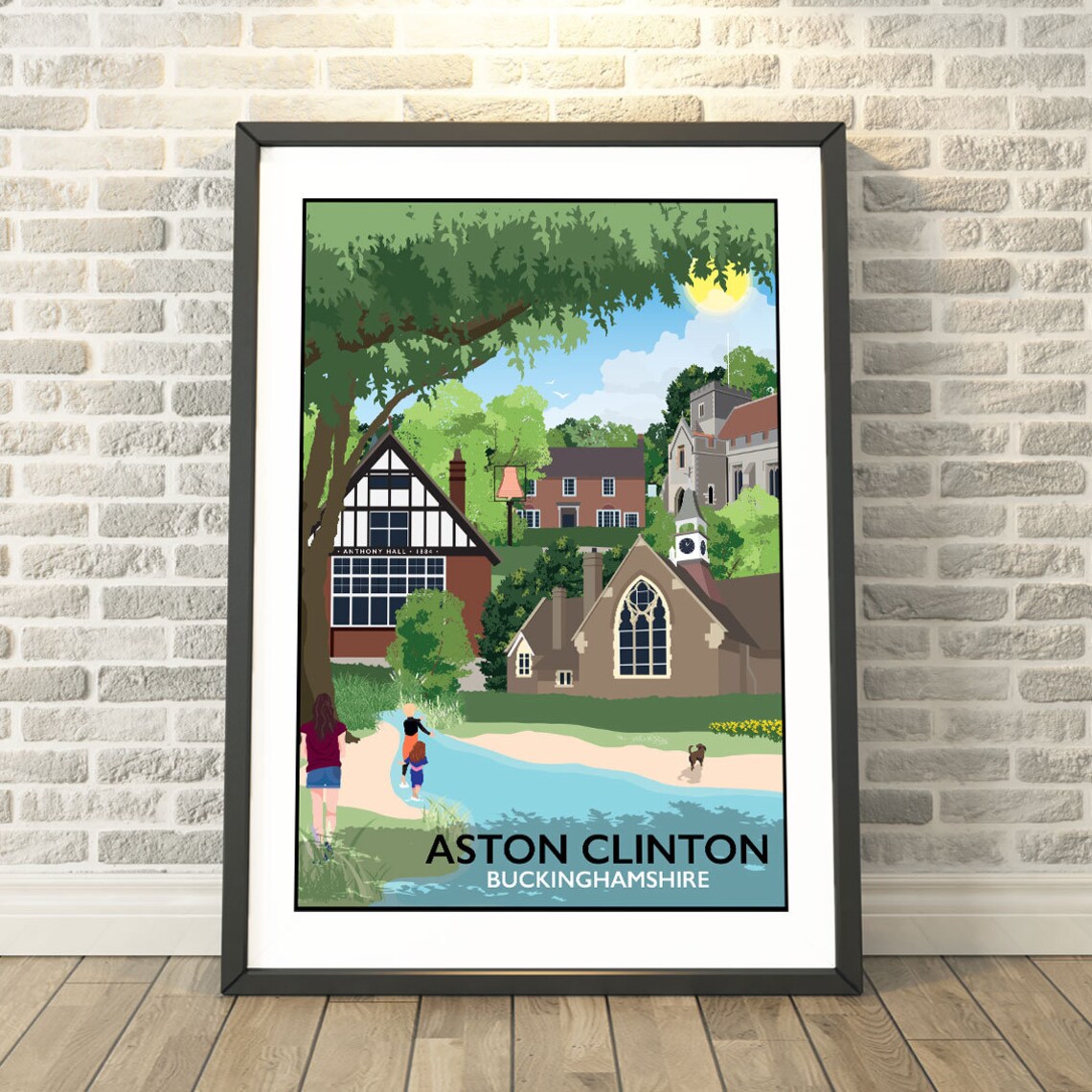 Charming Aston Clinton Buckinghamshire Village Vintage Travel Poster