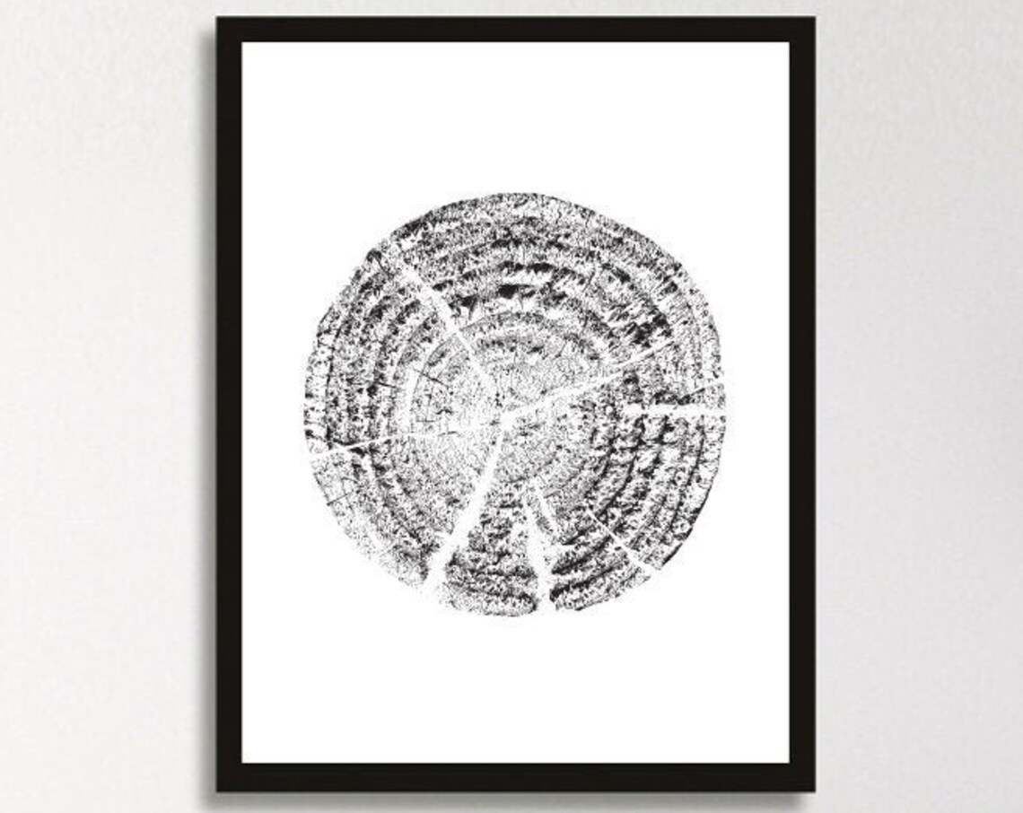 Tree Rings Wood Cross Section Minimalist Nature Black White Art Poster